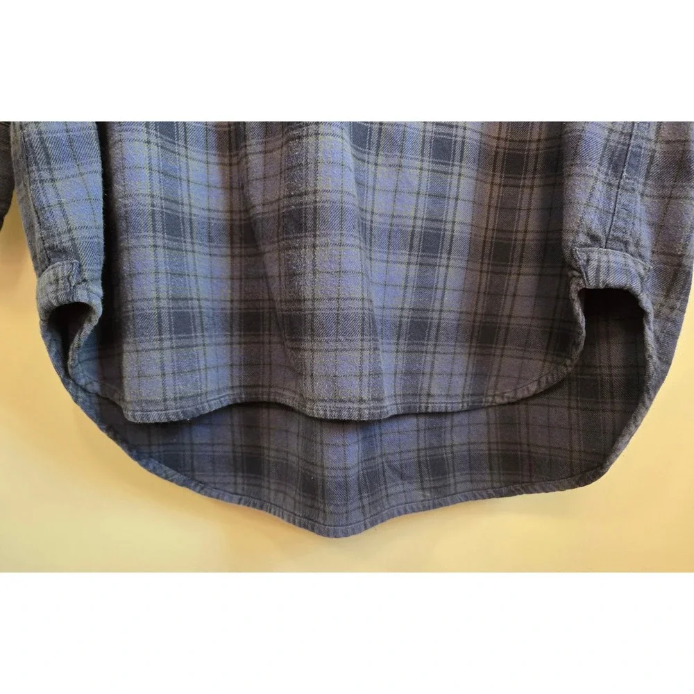 PJK Blue Label Womens L Cozy Plaid Flannel Henley Tunic Shirt Blue Yellow Ombre